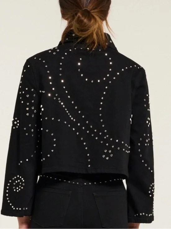 Free People Black Studded Tie-Front Denim Jacket - Picture 2 of 4